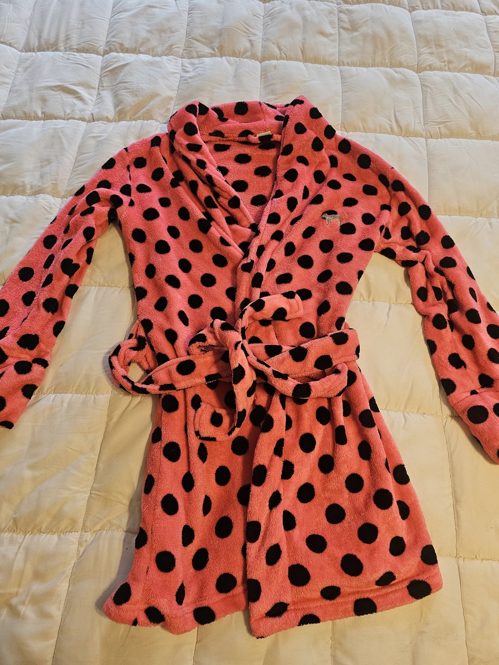 PINK VS Plush Pink and Black Polka Dot Robe